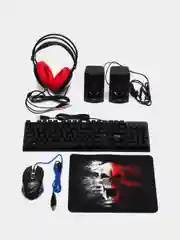 Черный игровой набор Defender Tor MHP-127: мышь, клавиатура, коврик, колонки, наушники