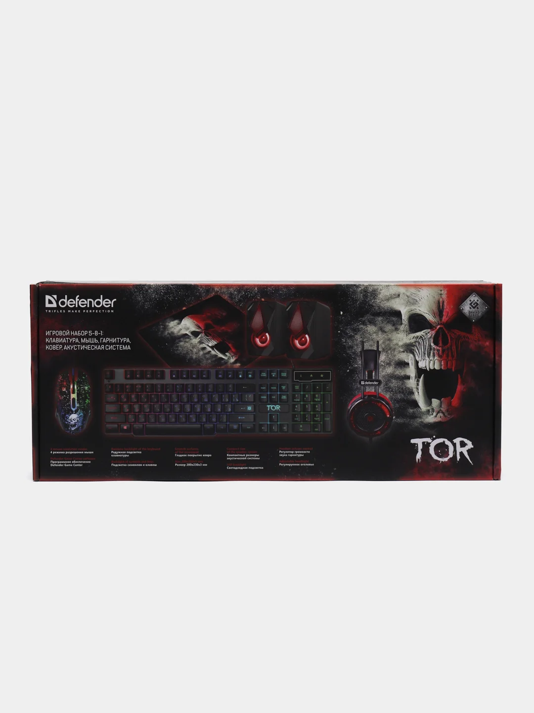 Черный игровой набор Defender Tor MHP-127: мышь, клавиатура, коврик, колонки, наушники