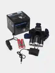 Налобный аккумуляторный фонарь-T6 и 2 зарядных устройства, 220/12 V