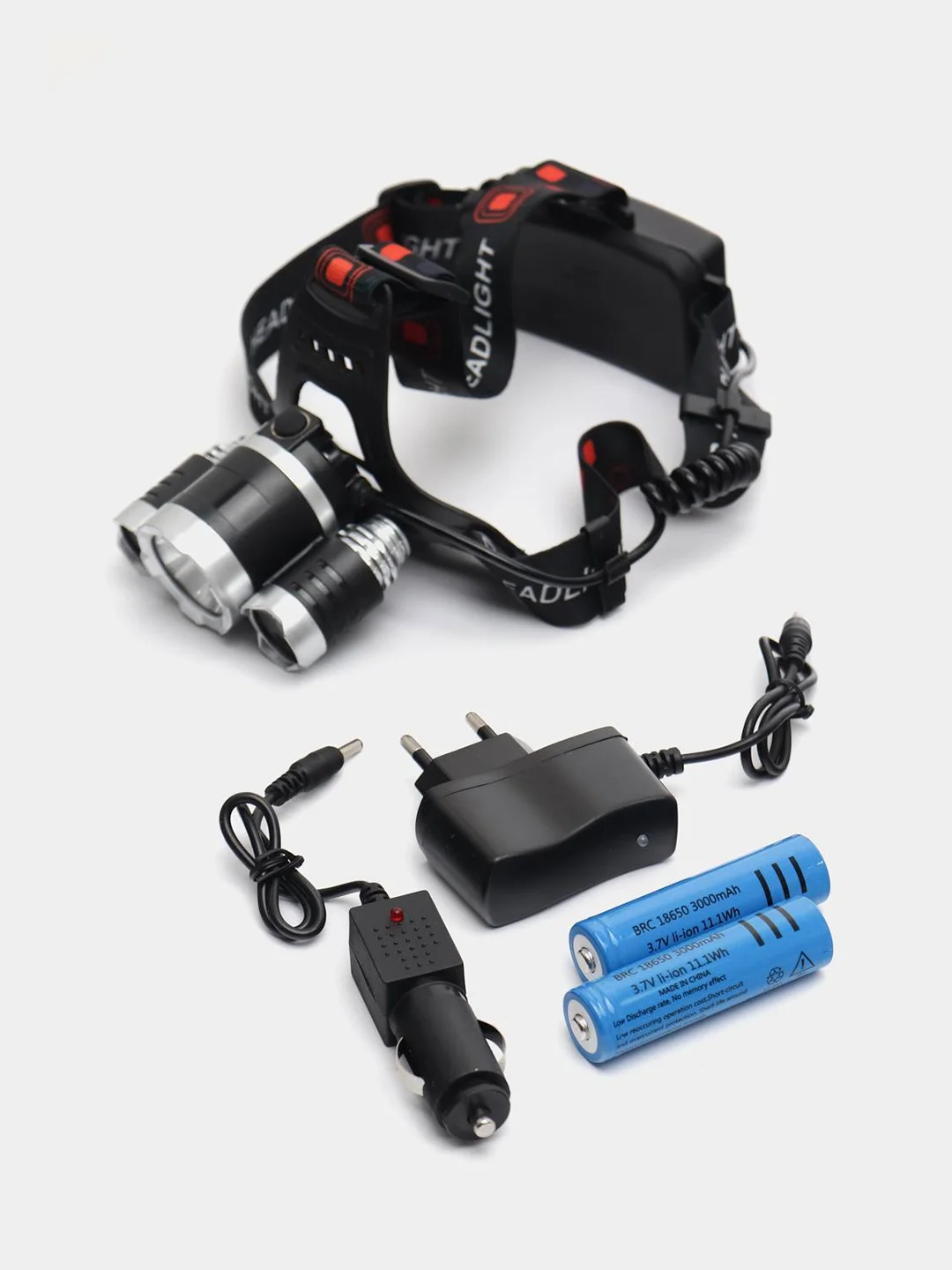 Налобный аккумуляторный фонарь-T6 и 2 зарядных устройства, 220/12 V