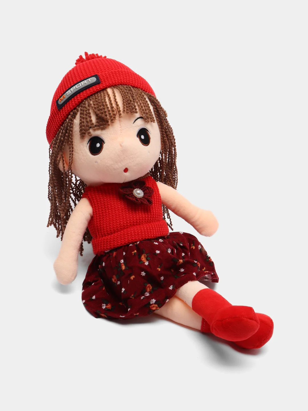 Красный мягкая Игрушка Кукла в шапке 45см