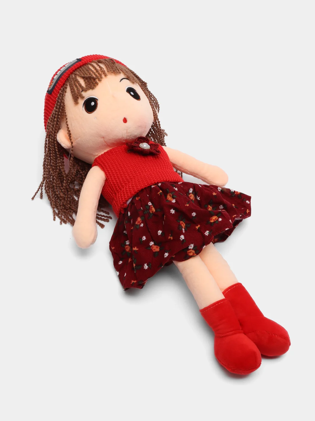 Красный мягкая Игрушка Кукла в шапке 45см