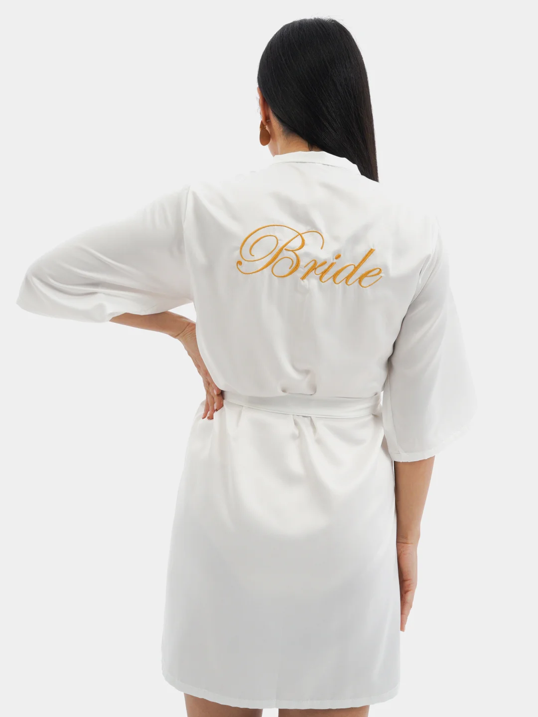 Белый халат Bride с вышивкой, атласный женский