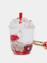 Красный брелок для рюкзака и ключей с жидкостью и фигуркой внутри, стаканчик