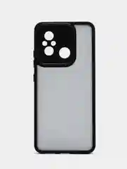 Черный чехол матовый для Xiaomi Redmi 12C, пластиковый, полупрозрачный, с глянцевой рамкой