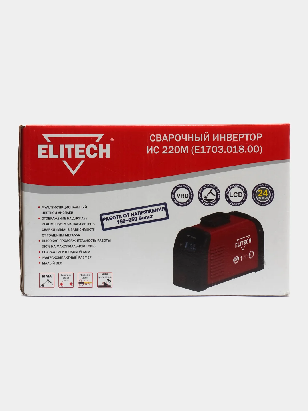 Сварочный инвертор аппарат ELITECH ИС 220 М, 140-250В, 7,9 кВт, 20-220А, LCD-дисплей