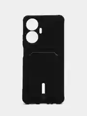 Черный чехол на Realme C55 (Реалми С55), силиконовый, с карманом для карты