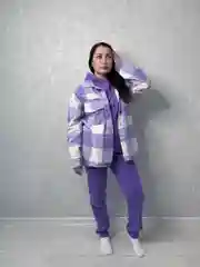 Лавандовый женский теплый костюм тройка, оверсайз, рубашка-кофта, штаны джоггеры