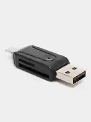Черный картридер USB на Micro USB, SD-card, microSD, адаптер для телефона