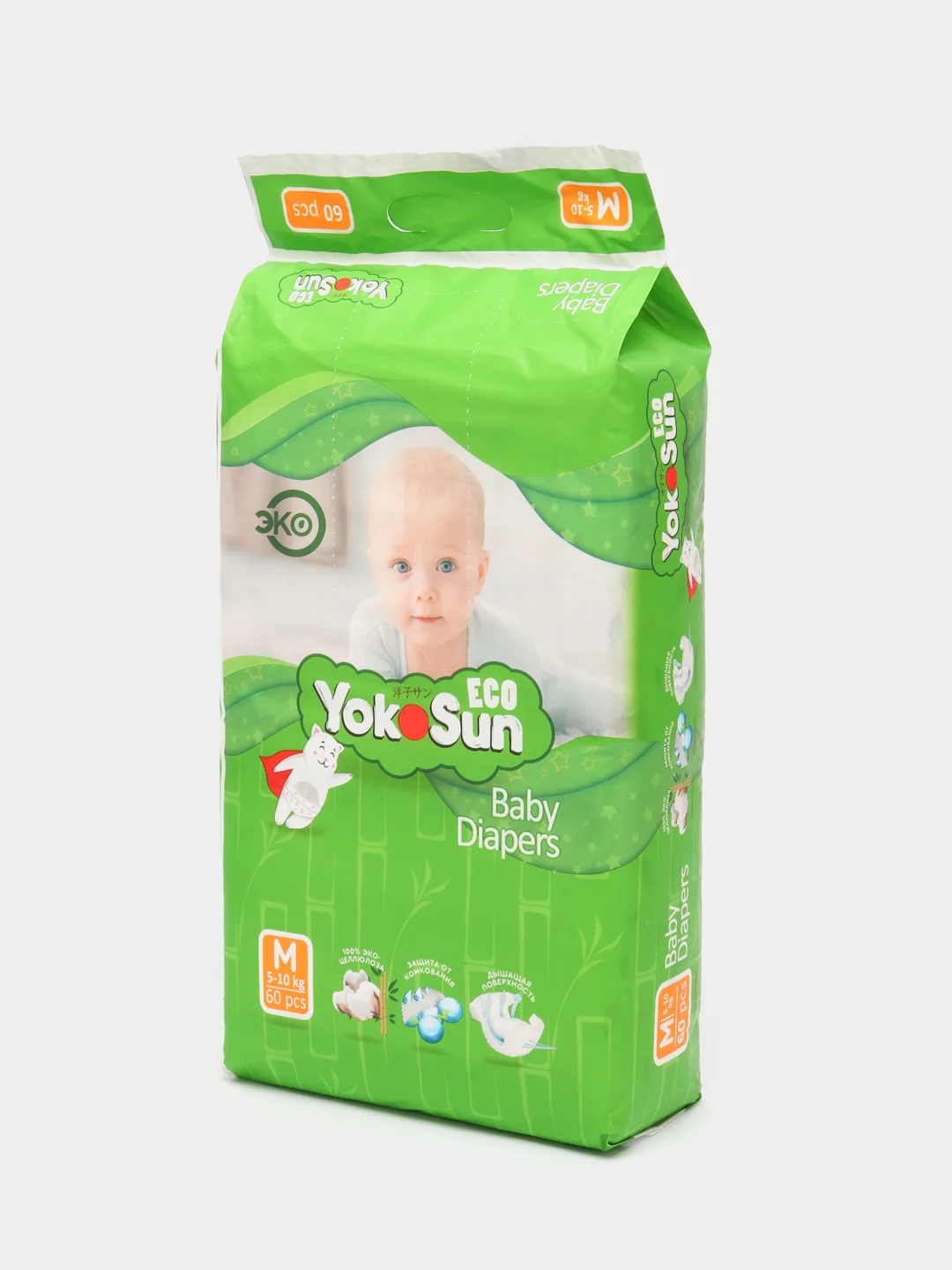 Детские подгузники YokoSun Eco размер М (5-10 кг), 60 шт.