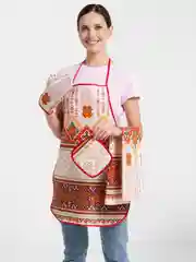 Светло-бежевый подарочный набор из рогожки: полотенце и фартук для кухни, рукавица, прихватка