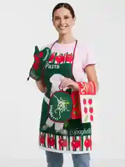 Алый подарочный набор из рогожки: полотенце и фартук для кухни, рукавица, прихватка