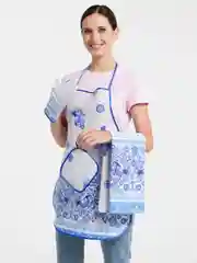 Небесно-голубой подарочный набор из рогожки: полотенце и фартук для кухни, рукавица, прихватка