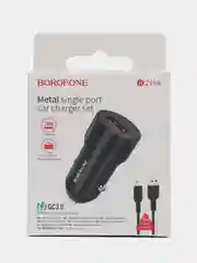 Черный зарядное устройство в авто с кабелем Micro 1 USB, 18W, Borofone BZ19A, быстрая зарядка