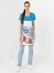 Синий новогодний фартук, кухонный