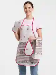 Серый металлик подарочный набор из рогожки: полотенце и фартук для кухни, рукавица, прихватка