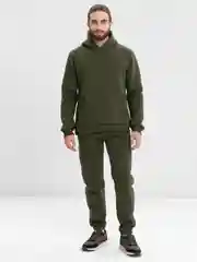 Зеленый мужской костюм, на флисе утепленный, с начесом
