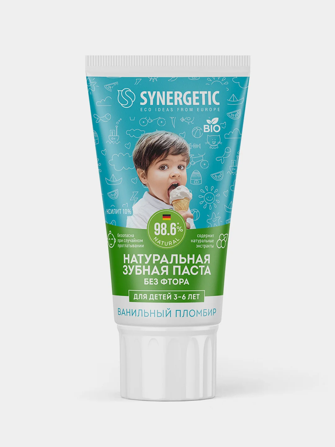 Детская зубная паста SYNERGETIC "Ванильный пломбир", от 3 до 6 лет, 50 гр