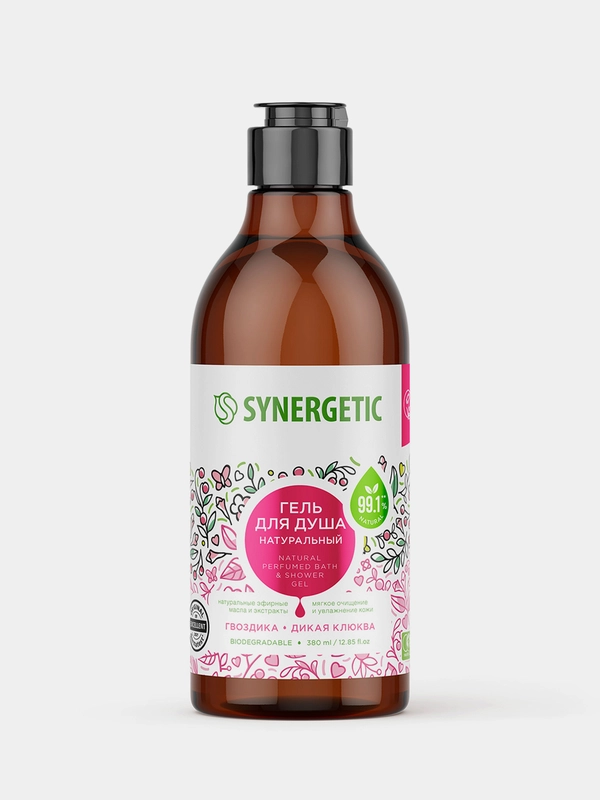 Гель для душа SYNERGETIC Гвоздика и дикая клюква натуральный, 380мл