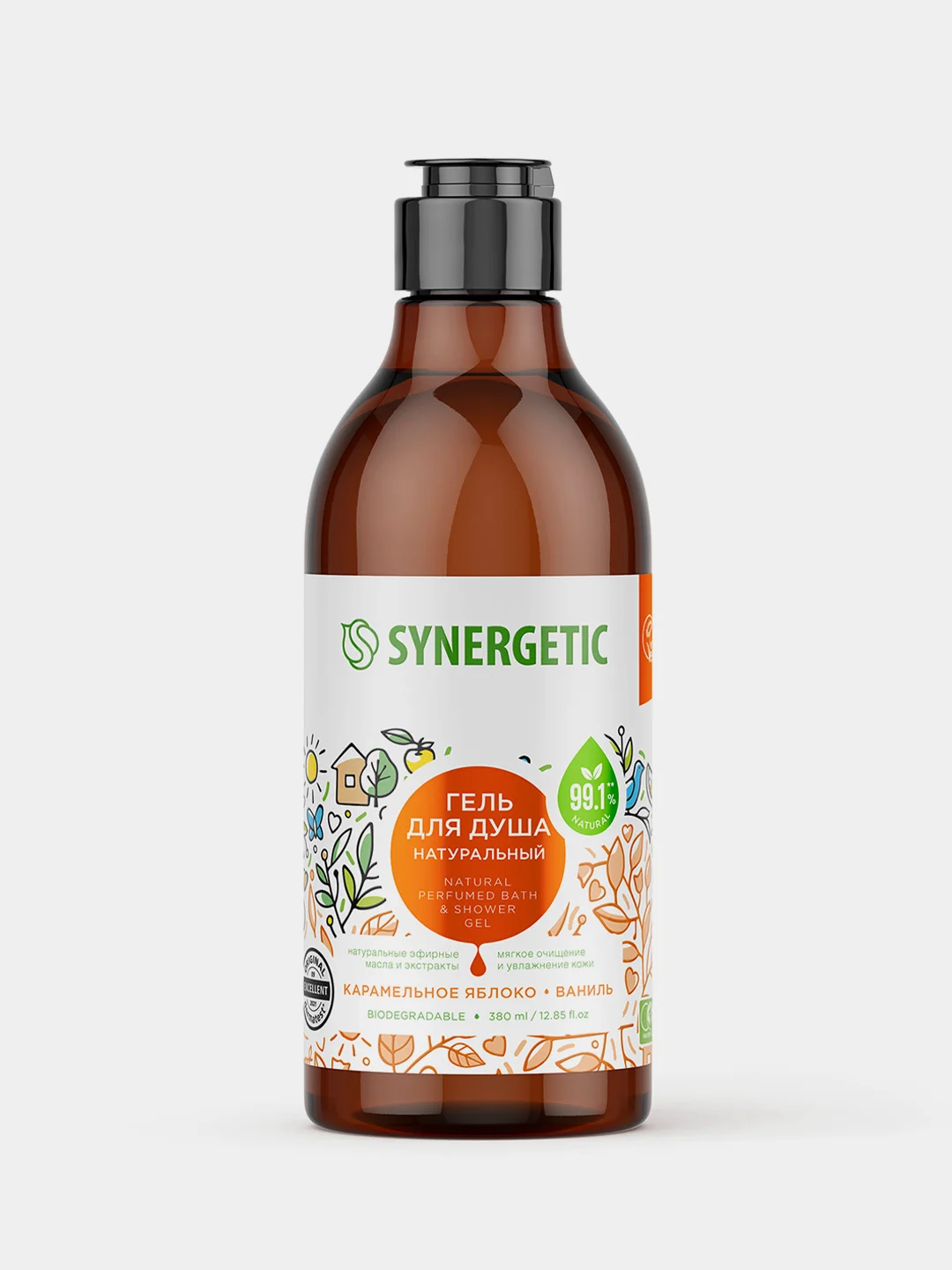 Гель для душа SYNERGETIC Карамельное яблоко и ваниль натуральный, 380мл