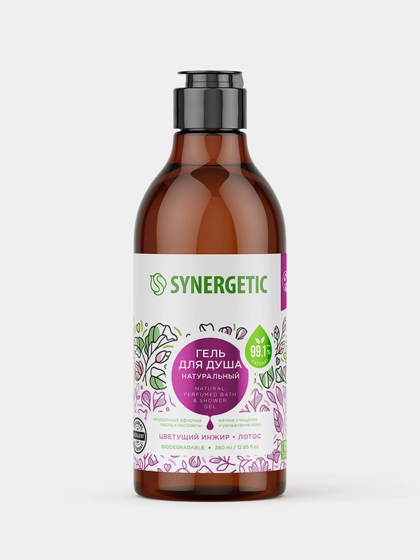 Гель для душа SYNERGETIC Цветущий инжир и лотос натуральный, 380мл