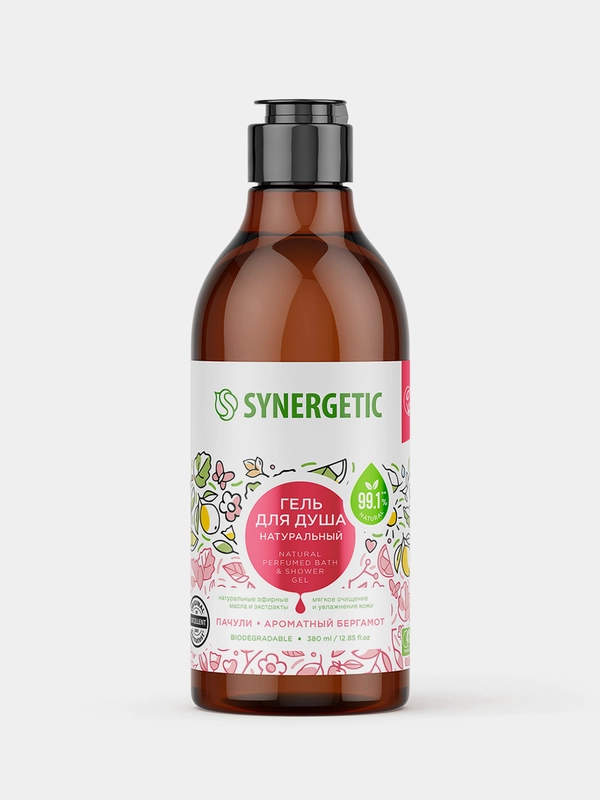 Гель для душа SYNERGETIC Пачули и ароматный бергамот натуральный, 380мл