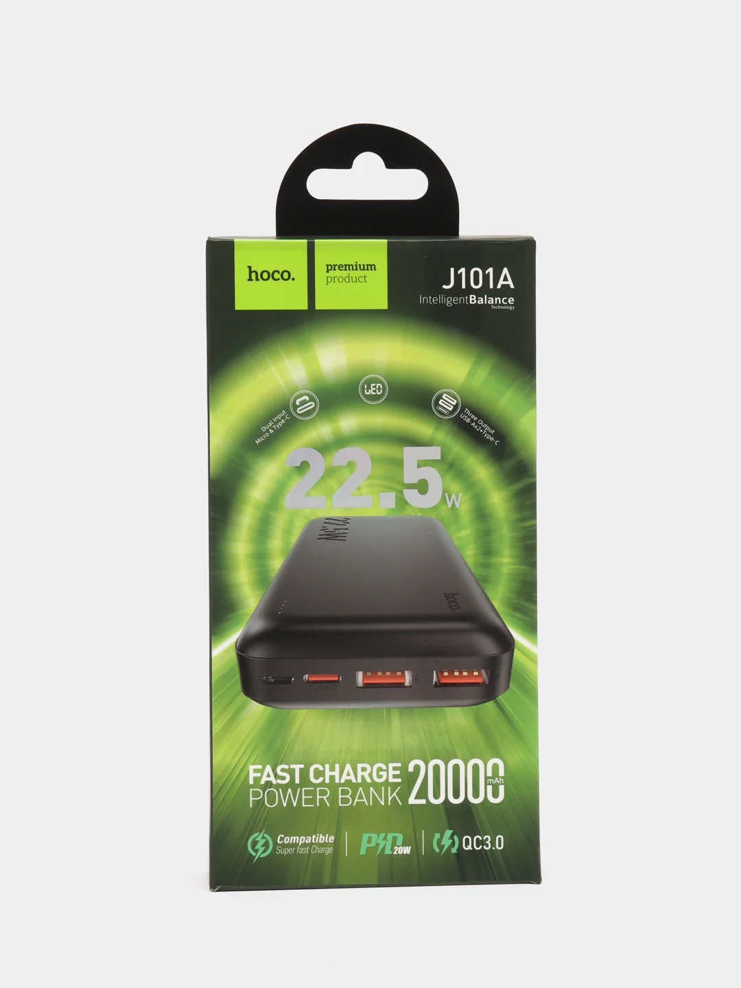 Черный внешний аккумулятор повербанк, Hoco J101 10000mAh / 20000mAh / 30000mAh