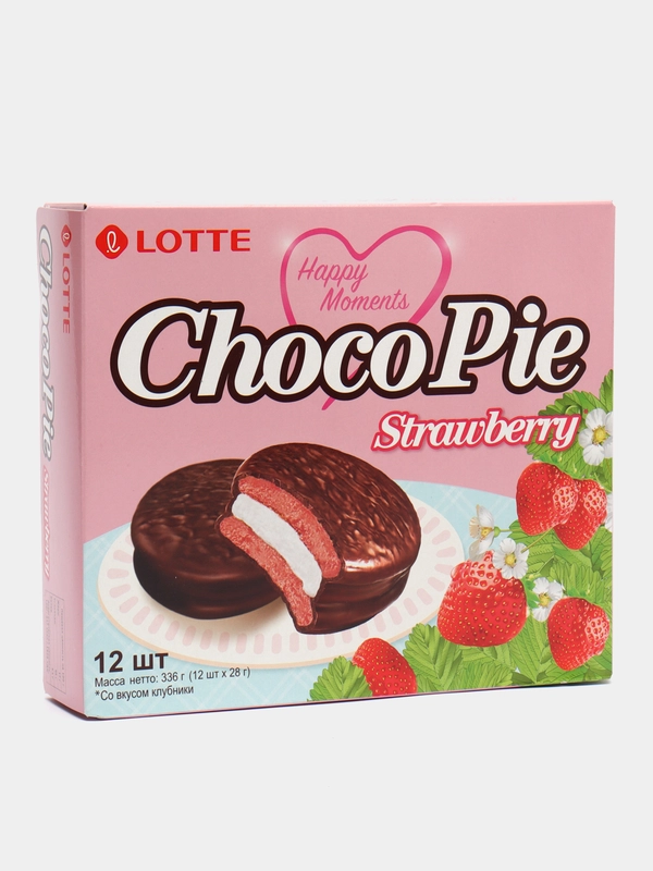 Печенье глазированное со вкусом клубники CHOCO PIE LOTTE, 336 г