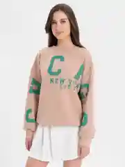 Бежевый женский свитшот с начесом, oversize, с модным принтом на спине CHICАGO