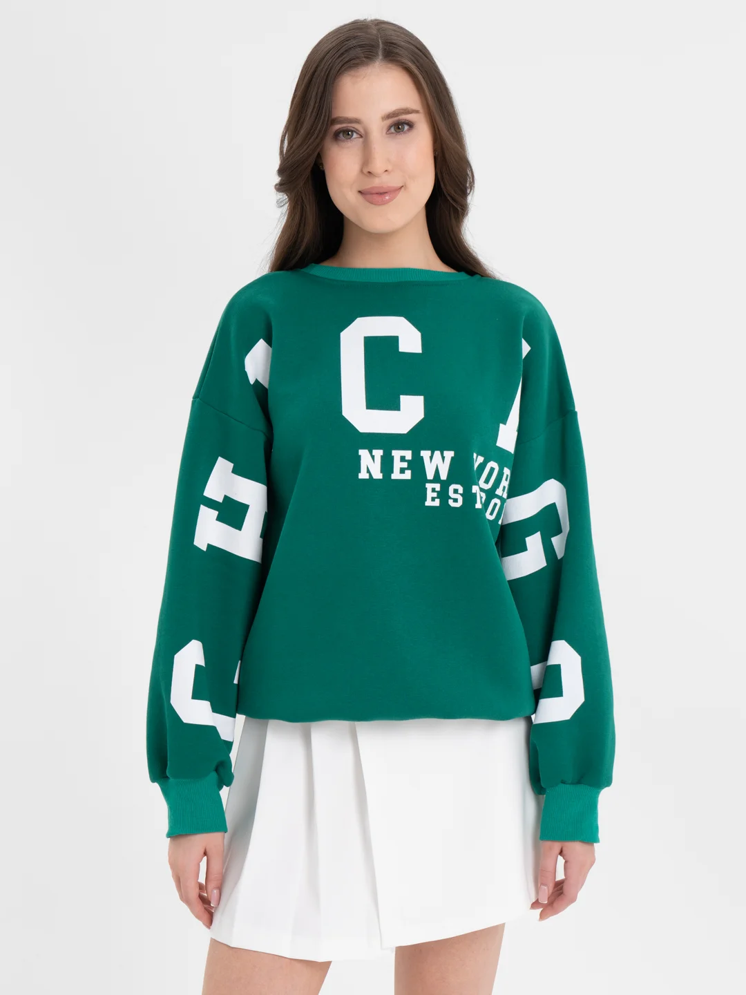 Лесной зеленый женский свитшот с начесом, oversize, с модным принтом на спине CHICАGO