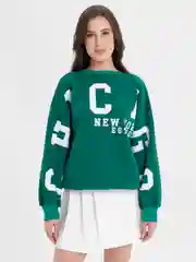 Лесной зеленый женский свитшот с начесом, oversize, с модным принтом на спине CHICАGO
