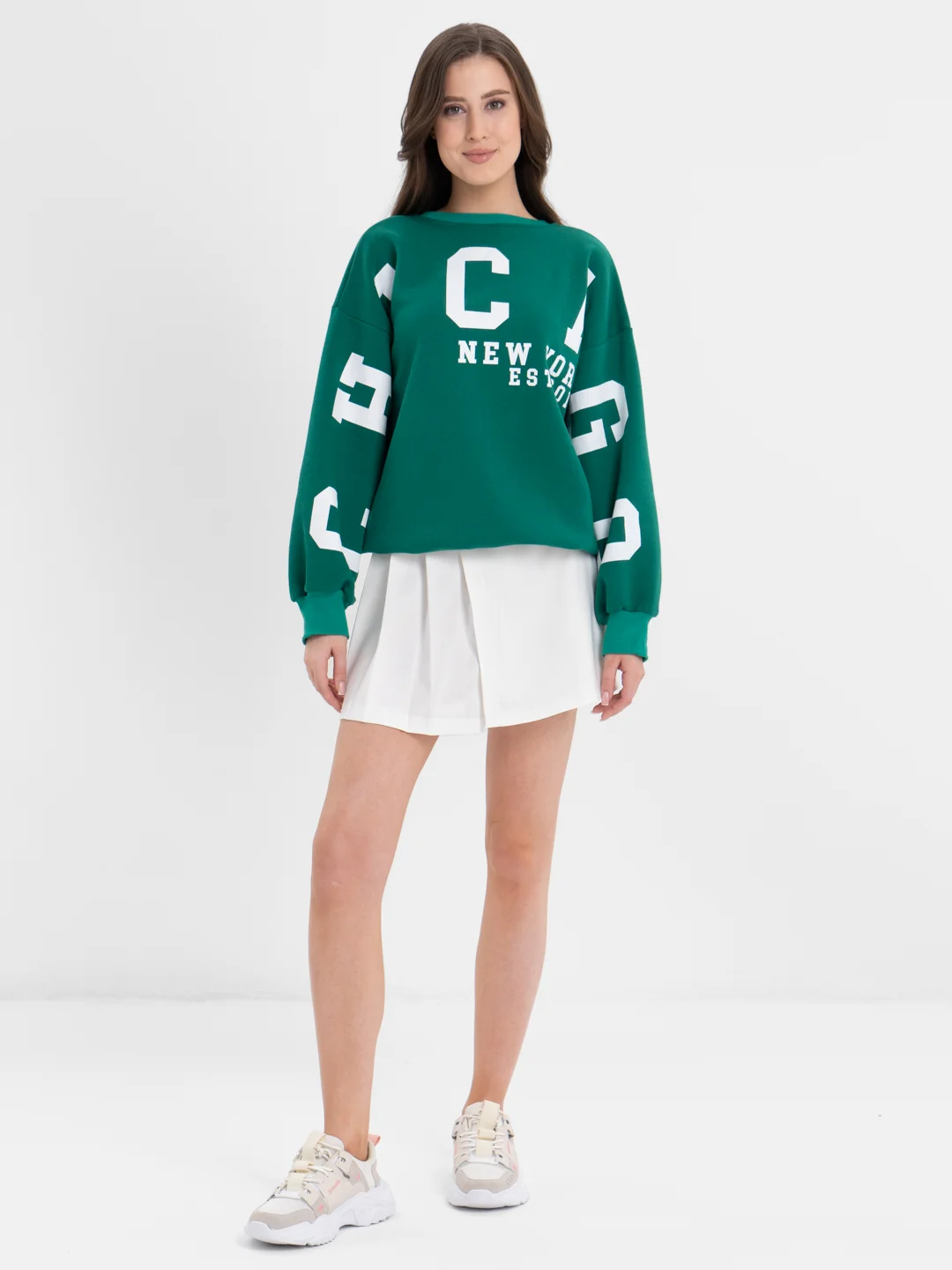 Лесной зеленый женский свитшот с начесом, oversize, с модным принтом на спине CHICАGO