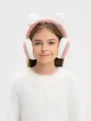 Розовый наушники плюшевые с ушками / наушники теплые осенние с ушками