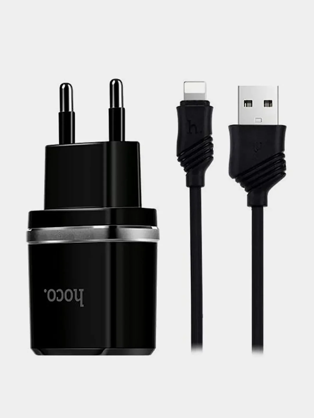 Черный сетевое зарядное устройство HOCO C12 (Lightning, до 2.4A) для Apple IPhone