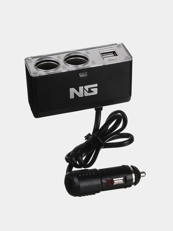 Разветвитель прикуривателя на 2 гнезда, с 2 разъемами USB 2.1А