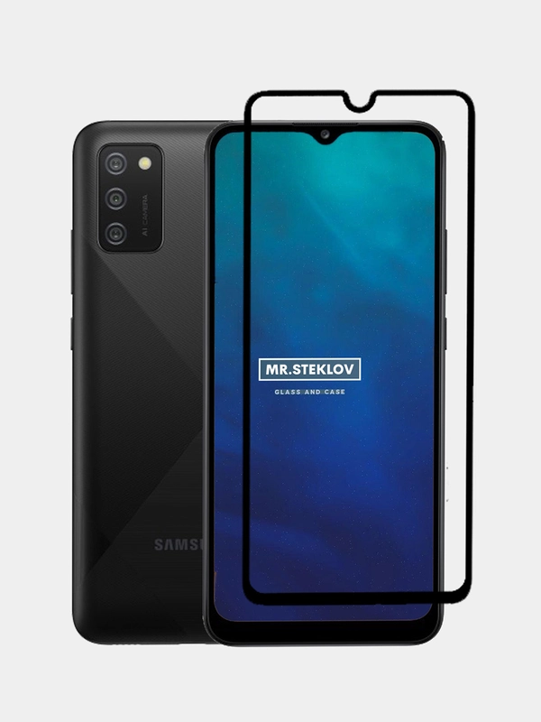 Защитное стекло для Samsung A02S, с черной рамкой