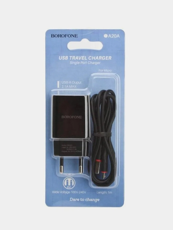 Сетевое зарядное устройство Borofone BA20A и кабель Micro-USB, 1 м