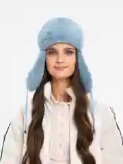 Голубой шапка ушанка женская, зимняя
