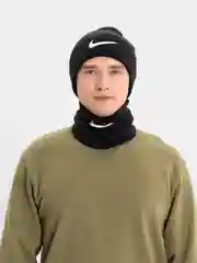 Угольный комплект шапка-бини и снуд, спортивная, зима-весна, с фирменным логотипом