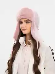 Пудровый шапка ушанка женская, зимняя