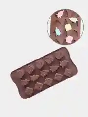 Коричневый форма силиконовая для шоколада и конфет " Дед Мороз, елка, подарок", 15 ячеек