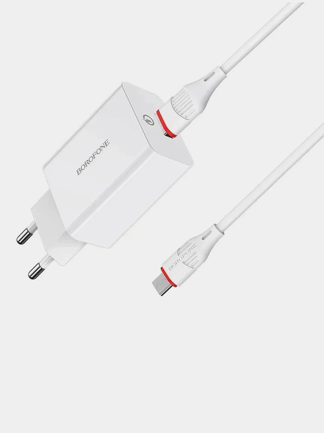 Белый сетевое зарядное устройство Borofone BA21A и кабель Micro-USB, быстрая зарядка