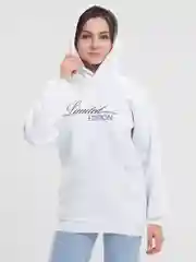 Белый худи женское, с капюшоном и карманом, с принтом