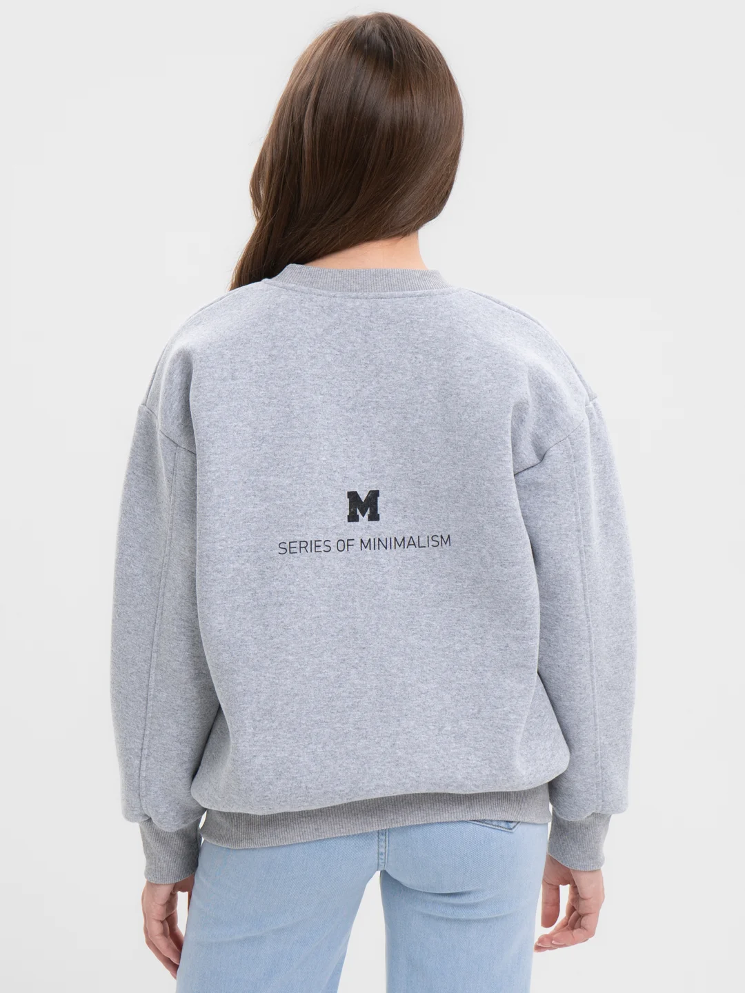Серый меланж женский свитшот с начесом, oversize