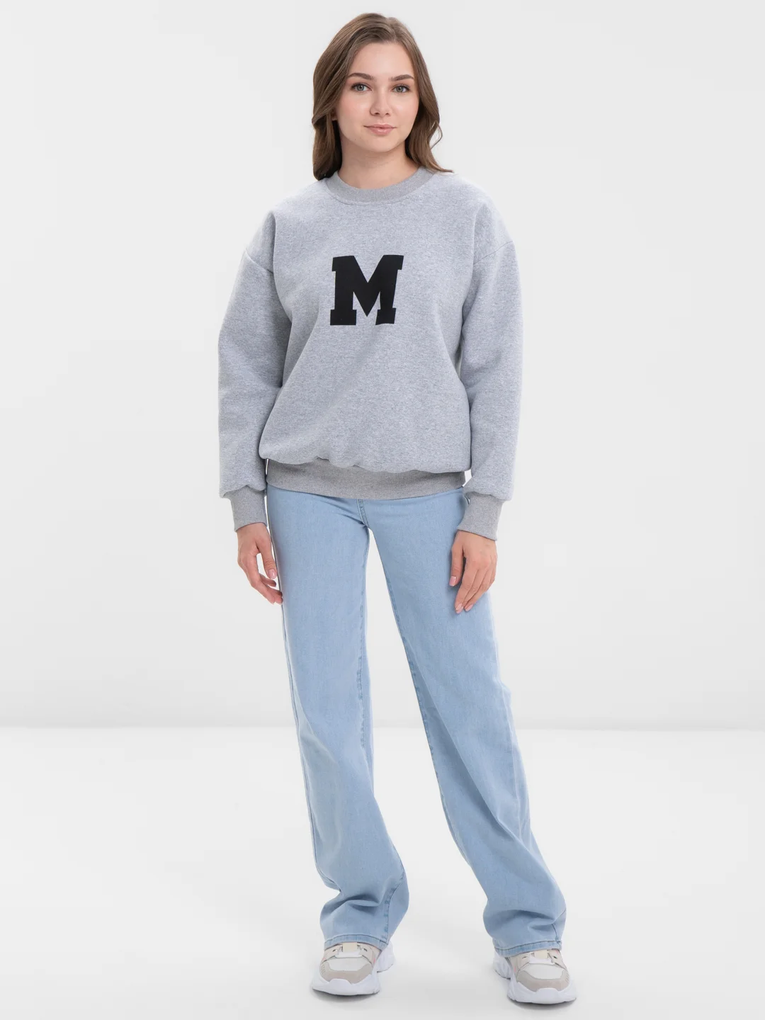 Серый меланж женский свитшот с начесом, oversize