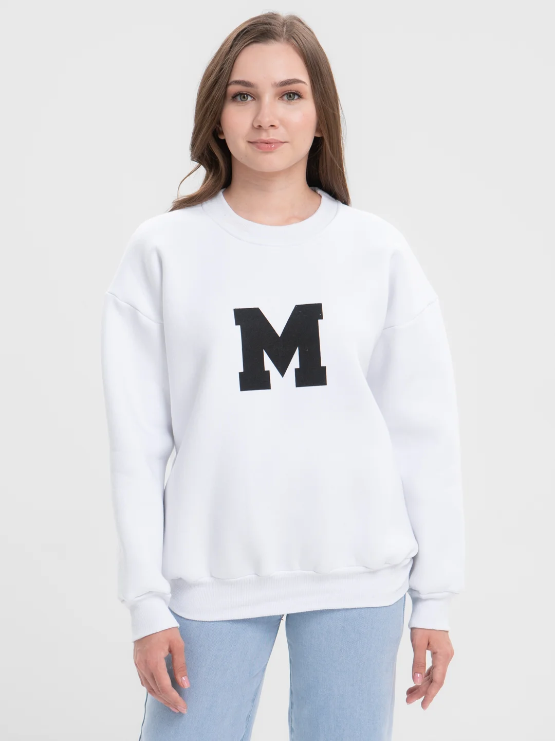 Белый женский свитшот с начесом, oversize