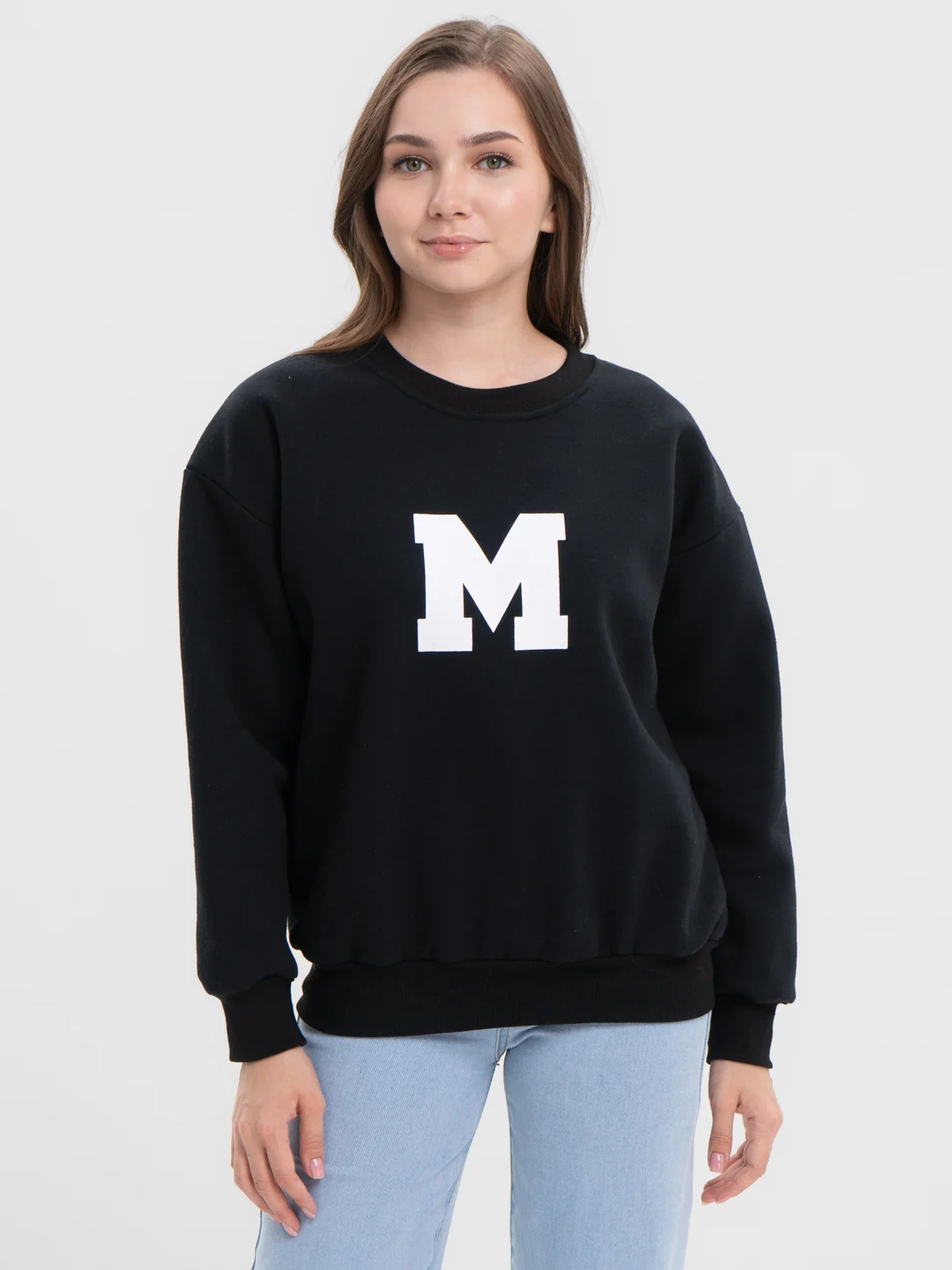 Черный женский свитшот с начесом, oversize