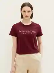 Бордовый футболка женская Tom Tailor хлопковая, с принтом