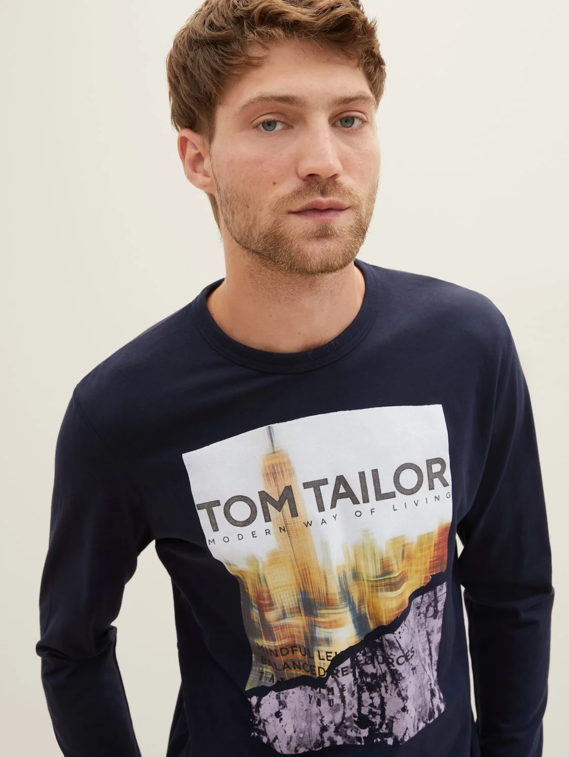 Синий лонгслив для мужчин Tom Tailor хлопковый