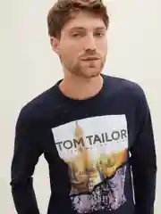 Синий лонгслив для мужчин Tom Tailor хлопковый